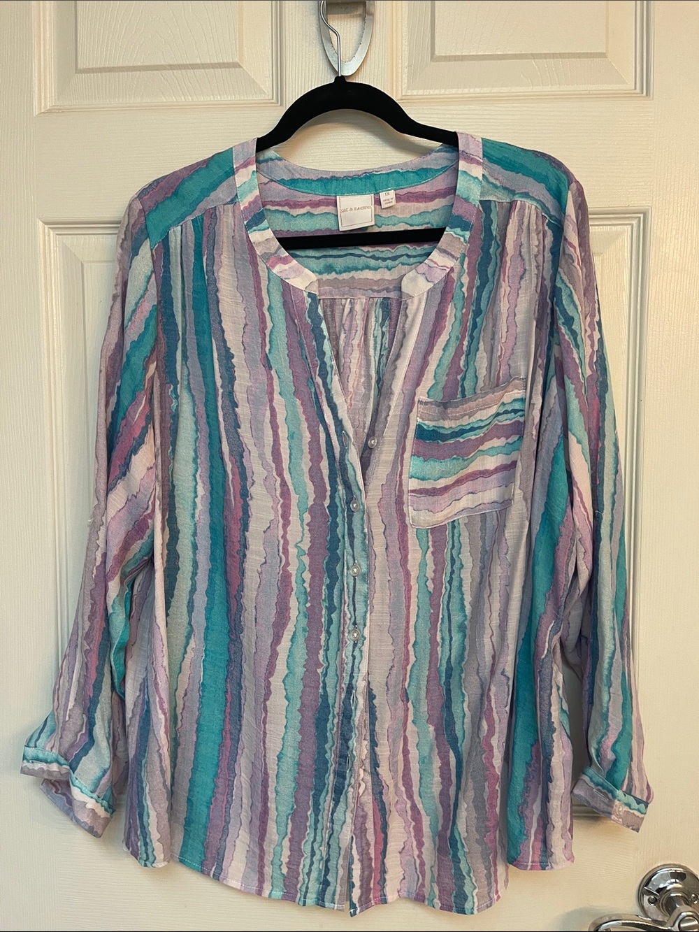 Zac & Rachel Pastel Stripe Button-Front Blouse - Teal, Lavender, Pink NWOT